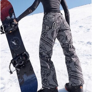 Free People Bunny Slope Printed PrimaLoft® Ski Pants Medium Black White NEW NWT